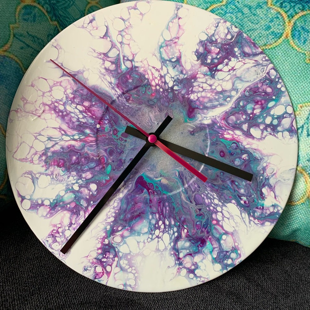 Fluid Art Upcycled Vinyl Record Clock- Jellyfish